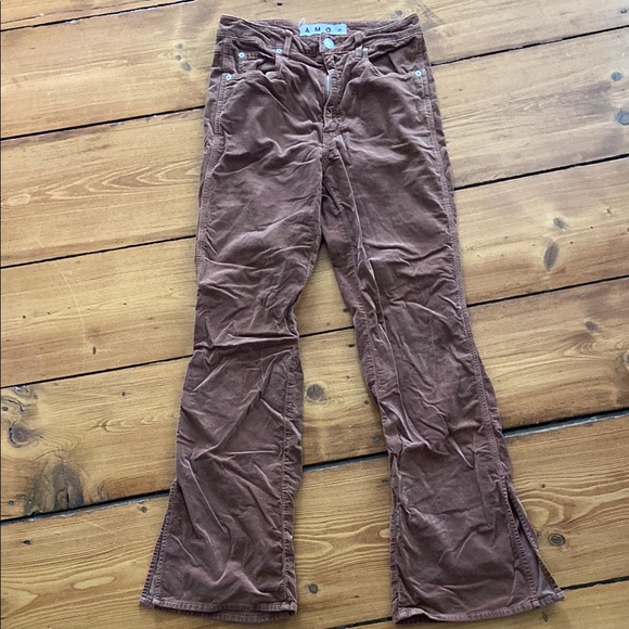 AMO Brown Flare Wide Leg Velvet Pants - Picture 1 of 9